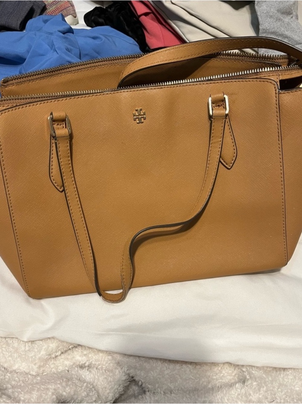 Tory Burch Cognac Saffiano Leather Tote
